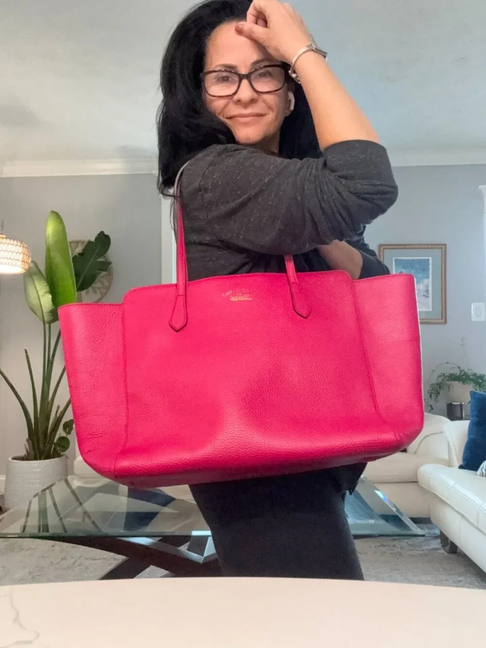 Gucci Swing Tote in Fuchsia Pink Pebbled Leather - large - Picture 14 of 14